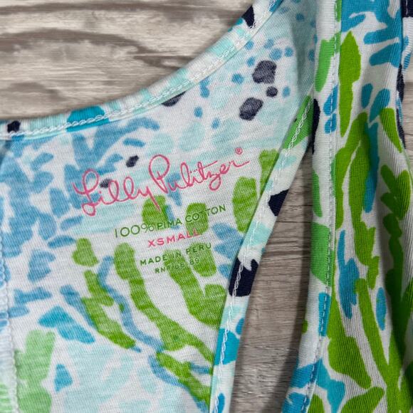 Lilly Pulitzer XS Racerback Tank Dress Blue Green Coral Reef Print - Picture 7 of 7